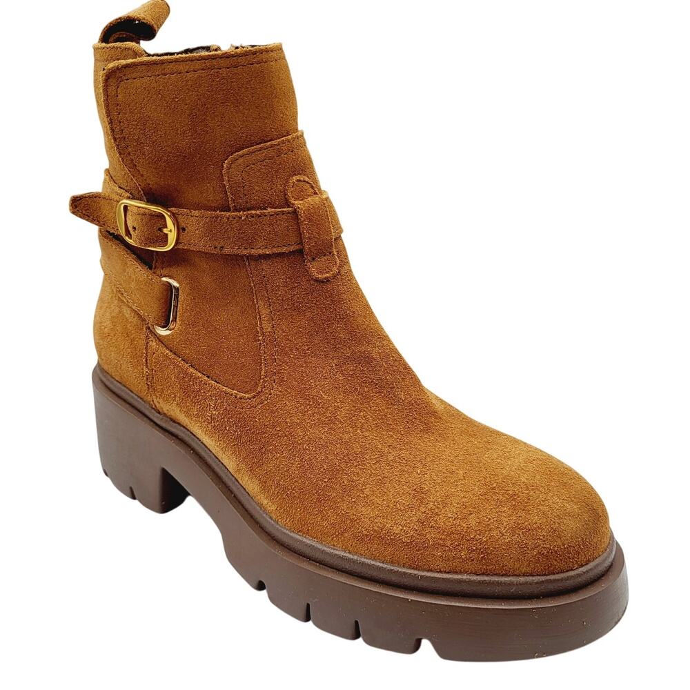 NEW Steve Madden Women's Size 7.5M Caramel Suede Colletta Zip Up Ankle Bootie